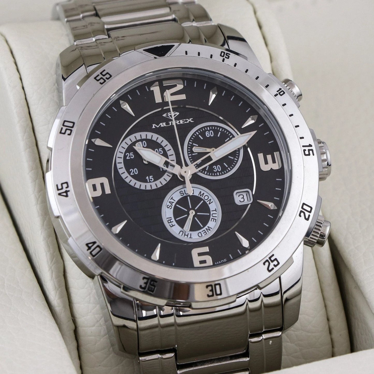 Murex Swiss 45mm Chronograph Watch Stainless Steel Quartz 5 ATM• MUC508