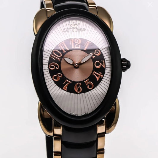 Optima Swiss Watch 35mm Oval Stainless Steel & PVD Rose Gold Quartz 5ATM OSL250