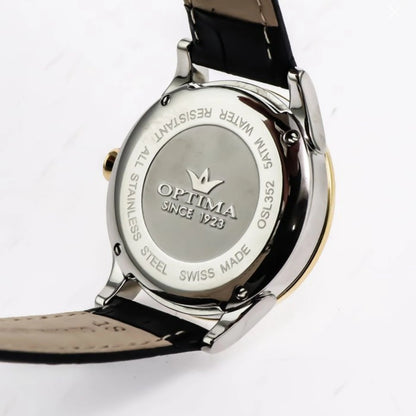 Optima Swiss Watch 39mm Stainless Steel PVD Gold Quartz 5ATM OSl352