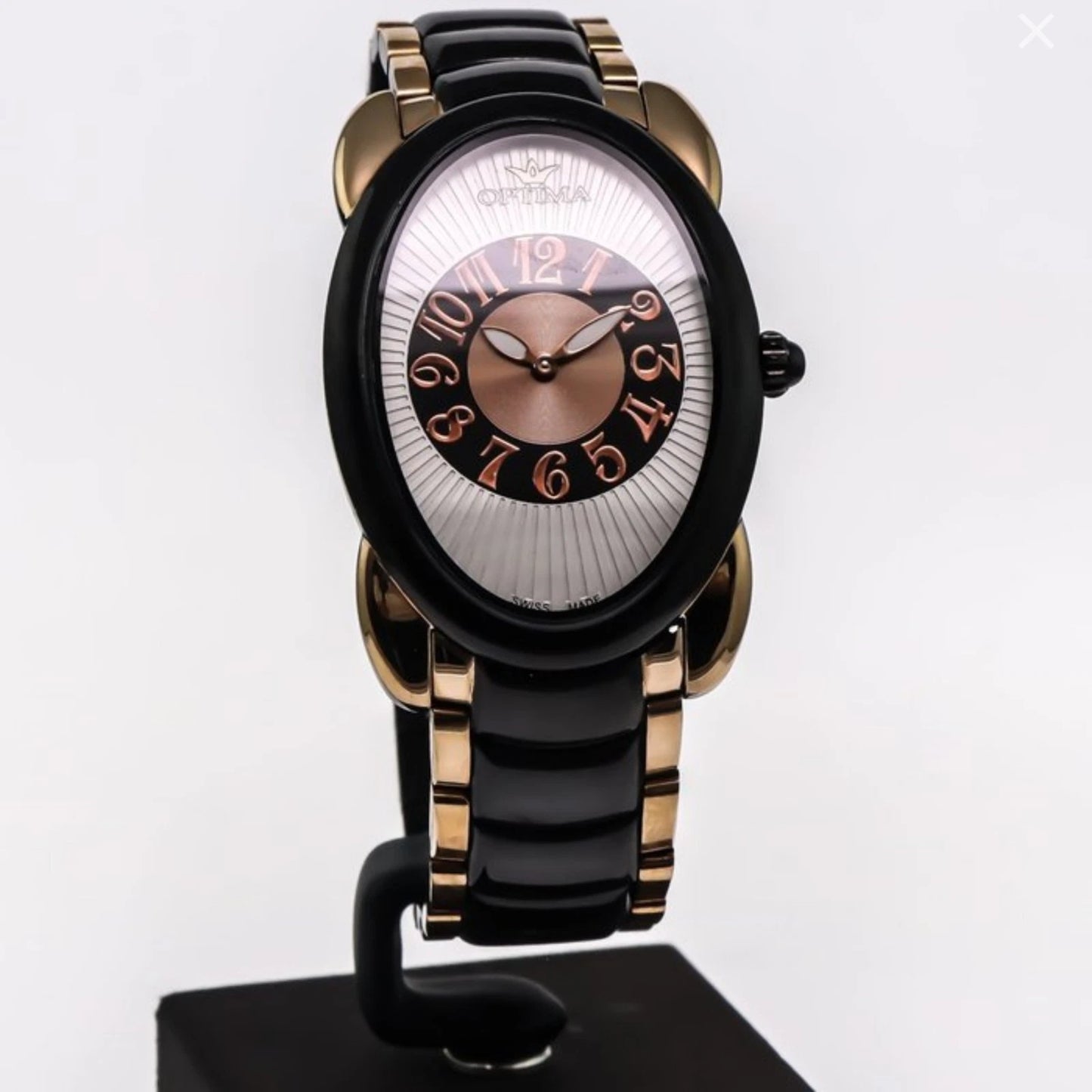 Optima Swiss Watch 35mm Oval Stainless Steel & PVD Rose Gold Quartz 5ATM OSL250