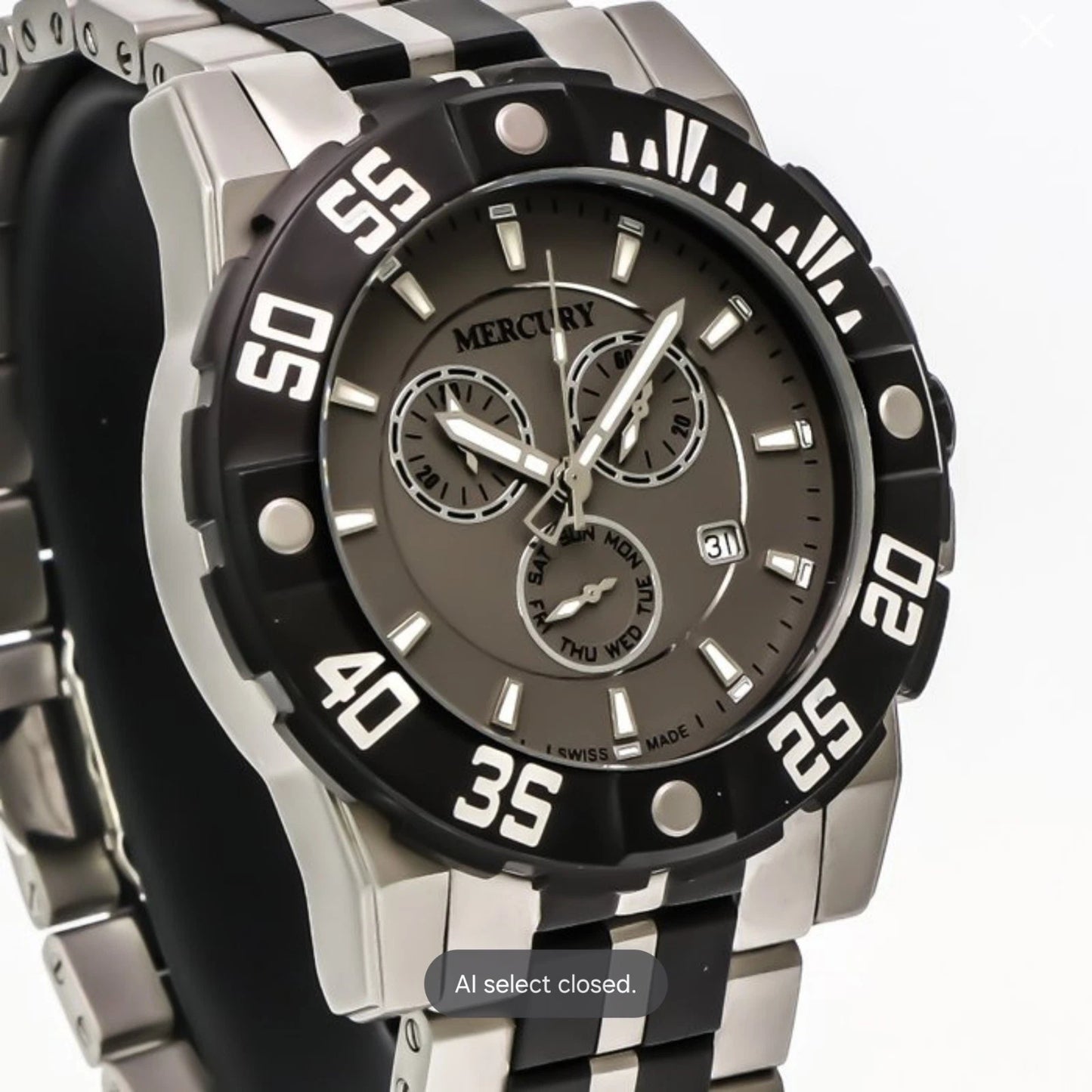 Mercury Swiss 44mm Stainless Steel Quartz Chronograph Watch 5ATM ME10225