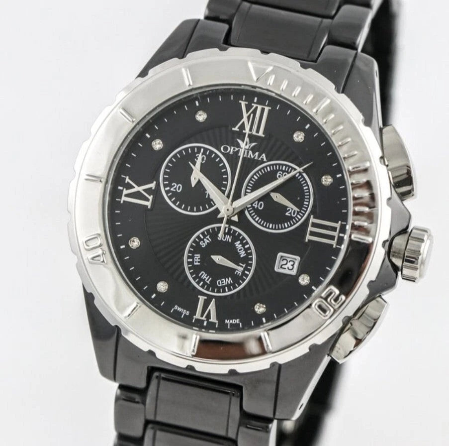 Optima • Swiss Chronograph Watch • OSC318-BS-3 • Date SubDay 43mm Ceramic Bezel