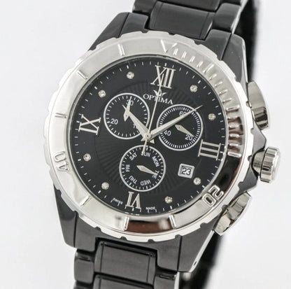 Optima • Swiss Chronograph Watch • OSC318-BS-3 • Date SubDay 43mm Ceramic Bezel