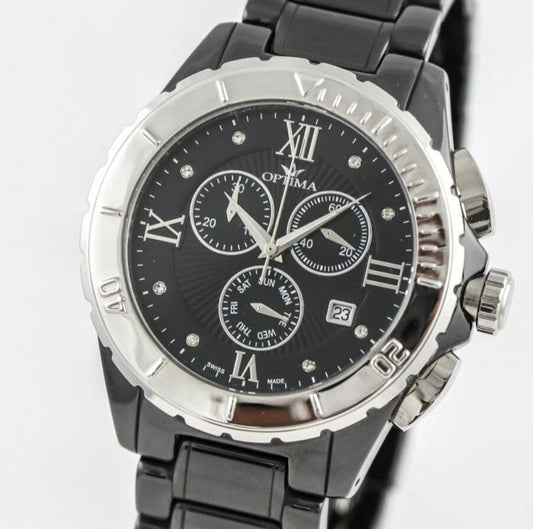 Optima • Swiss Chronograph Watch • OSC318-BS-3 • Date SubDay 43mm Ceramic Bezel