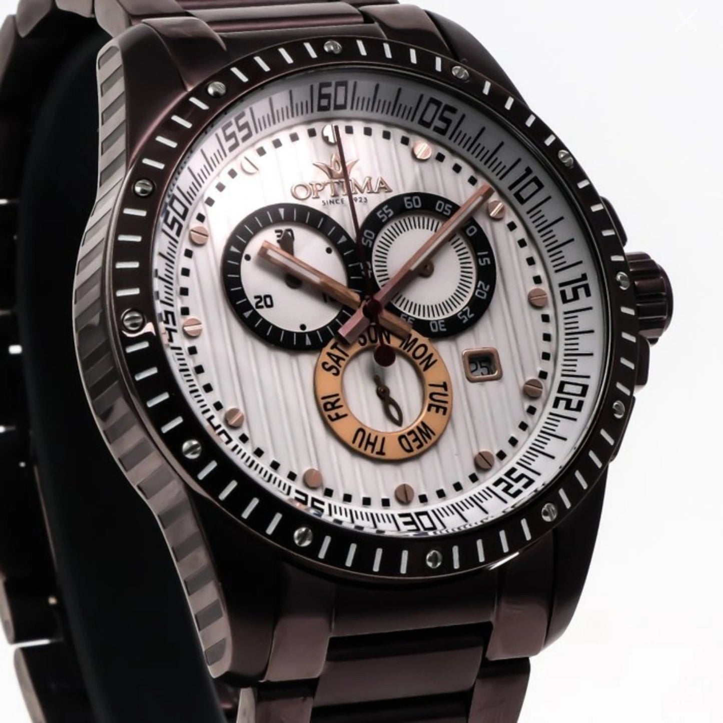 Optima Chocolate Swiss Chronograph Watch 45mm Stainless Steel Quartz 5ATM OSC281