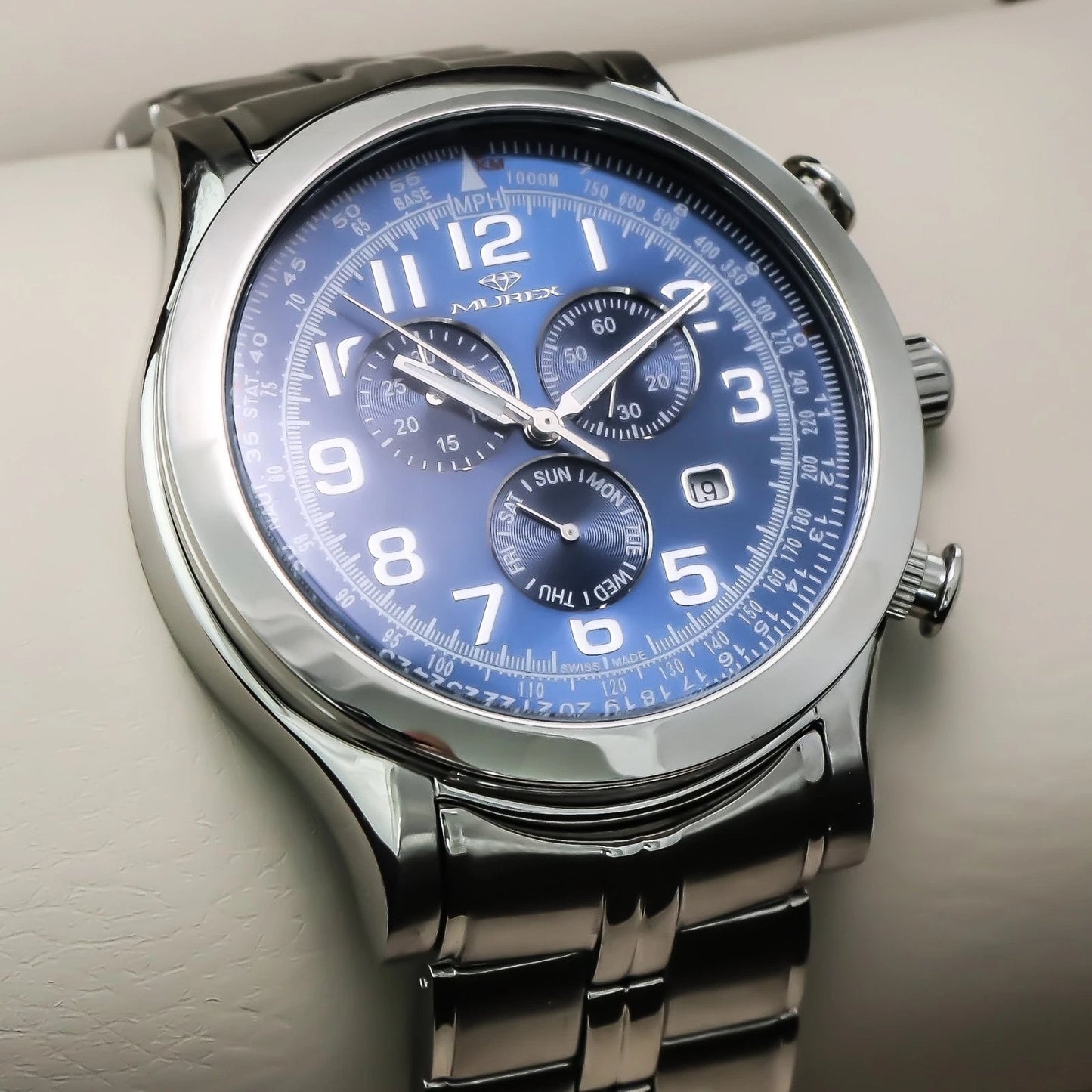 Murex Swiss 45mm Chronograph Watch Stainless Steel Quartz 5 ATM• MUC533
