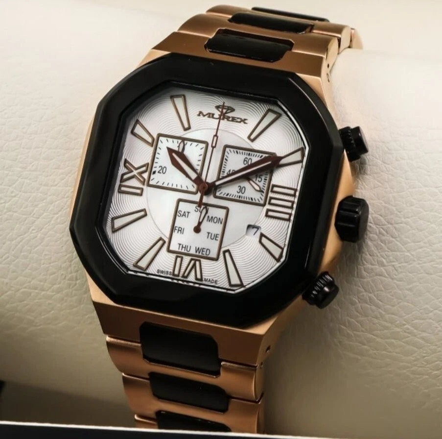 Murex Swiss Chronograph Quartz Watch Chocolate Date SubDay 3ATM ISC880