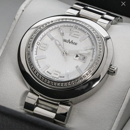 Geovani Swiss 38mm Stainless Steel Quartz Watch Gemset Bezel 3ATM GOL511