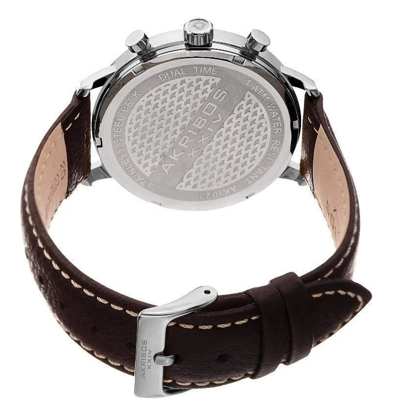 AKRIBOS XXIV • Stainless Steel Quartz 42mm Dual Tim • • Blue