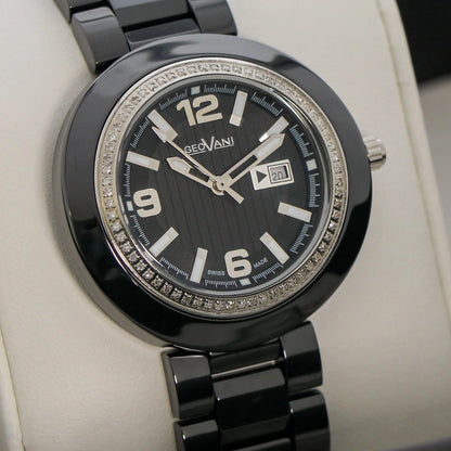 GEOVANI Swiss 34mm Black Ceramic Quartz Watch 3ATM GOL510