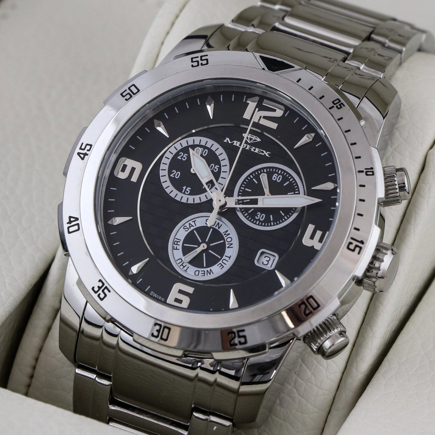 Murex Swiss 45mm Chronograph Watch Stainless Steel Quartz 5 ATM• MUC508