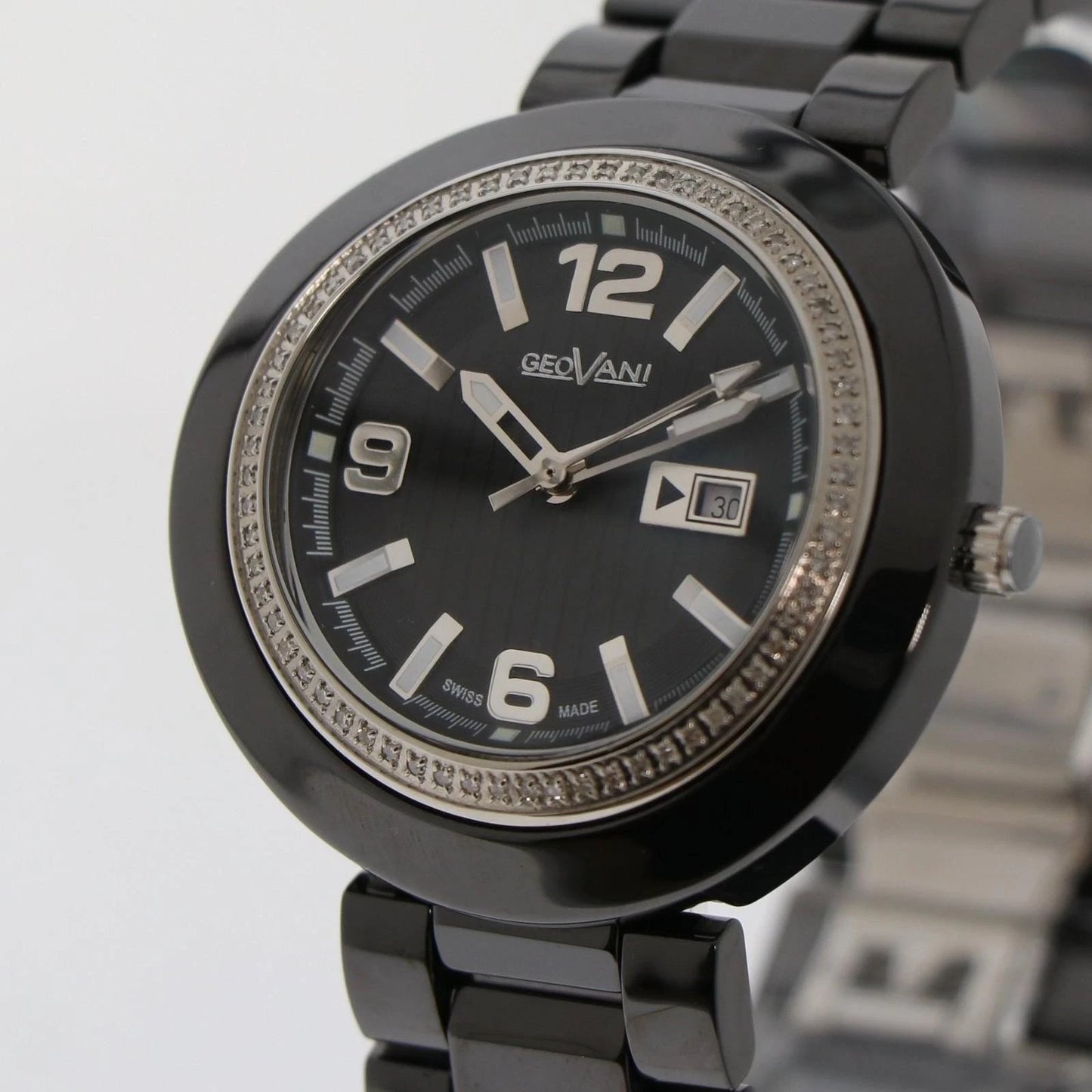 GEOVANI Swiss 34mm Black Ceramic Quartz Watch 3ATM GOL510