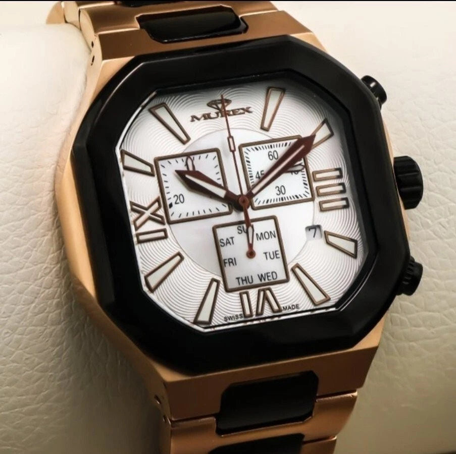 Murex Swiss Chronograph Quartz Watch Chocolate Date SubDay 3ATM ISC880