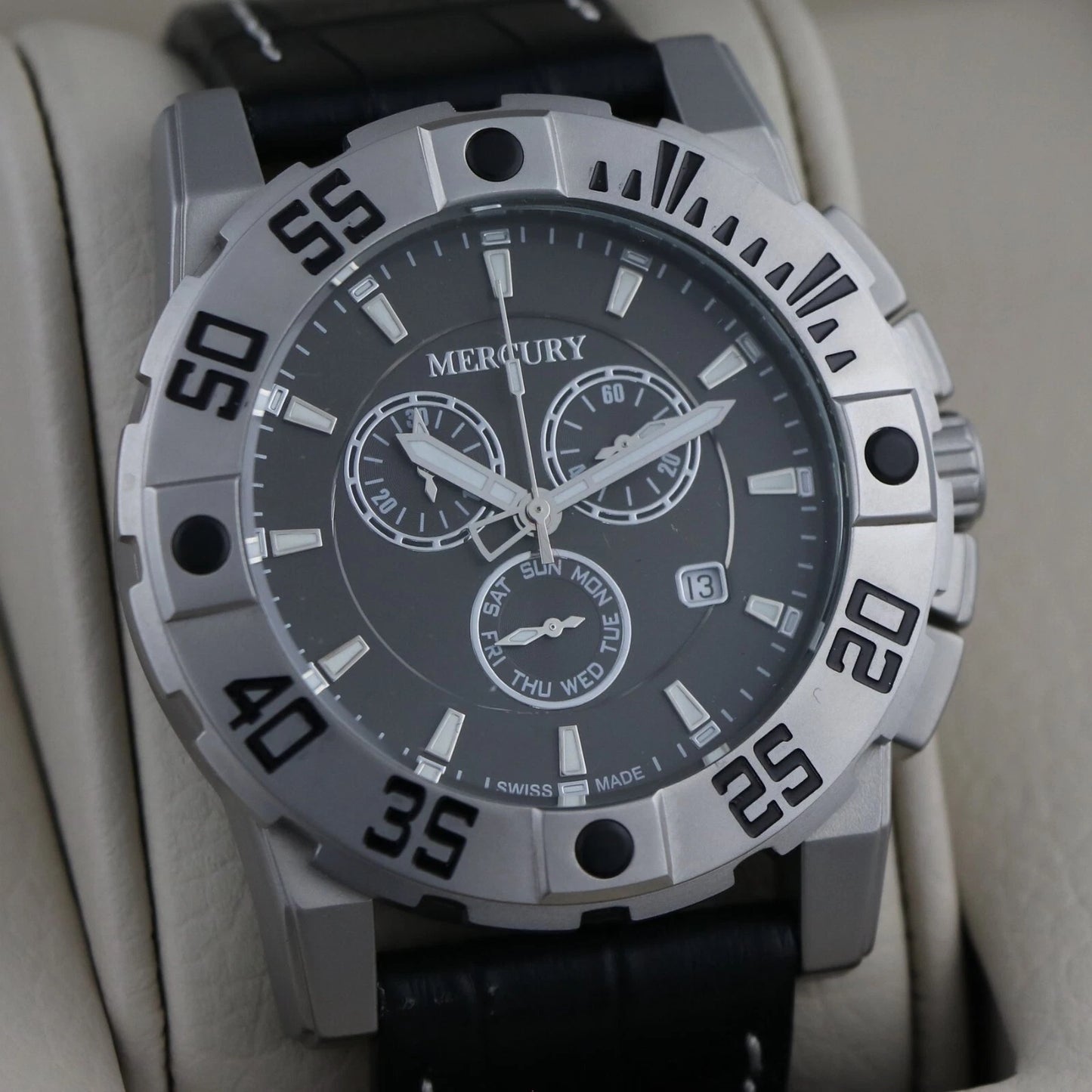 Mercury Swiss 44mm Stainless Steel Quartz Chronograph Watch 5ATM ME10225