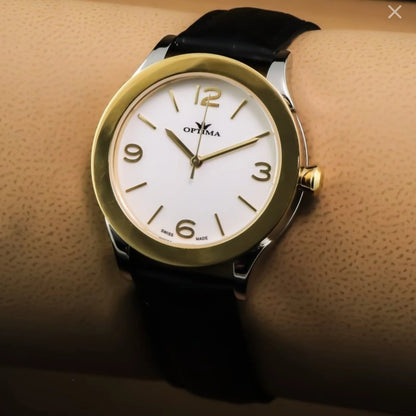 Optima Swiss Watch 39mm Stainless Steel PVD Gold Quartz 5ATM OSl352
