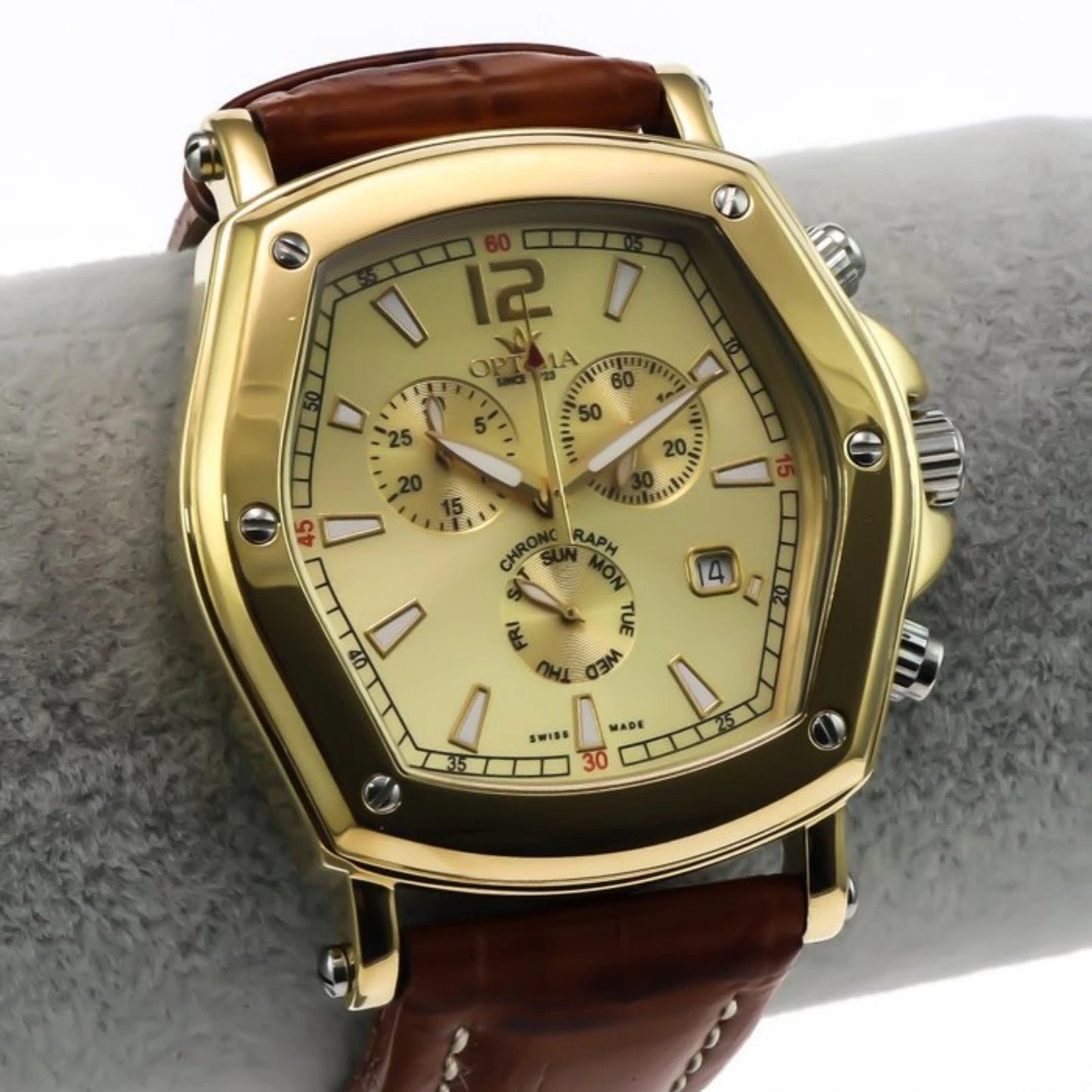 Optima Swiss Chronograph Watch 47x52.4mm PVD Gold & Stainless Steel Quartz 3ATM