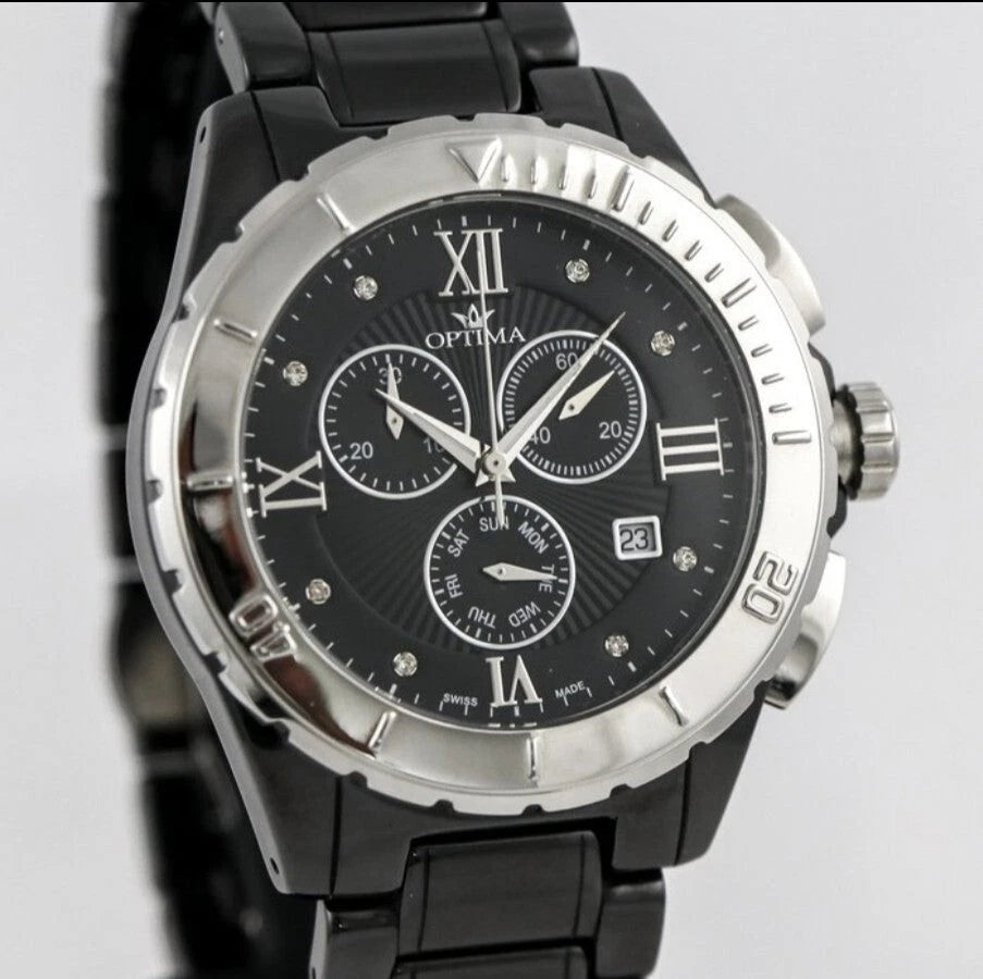 Optima • Swiss Chronograph Watch • OSC318-BS-3 • Date SubDay 43mm Ceramic Bezel