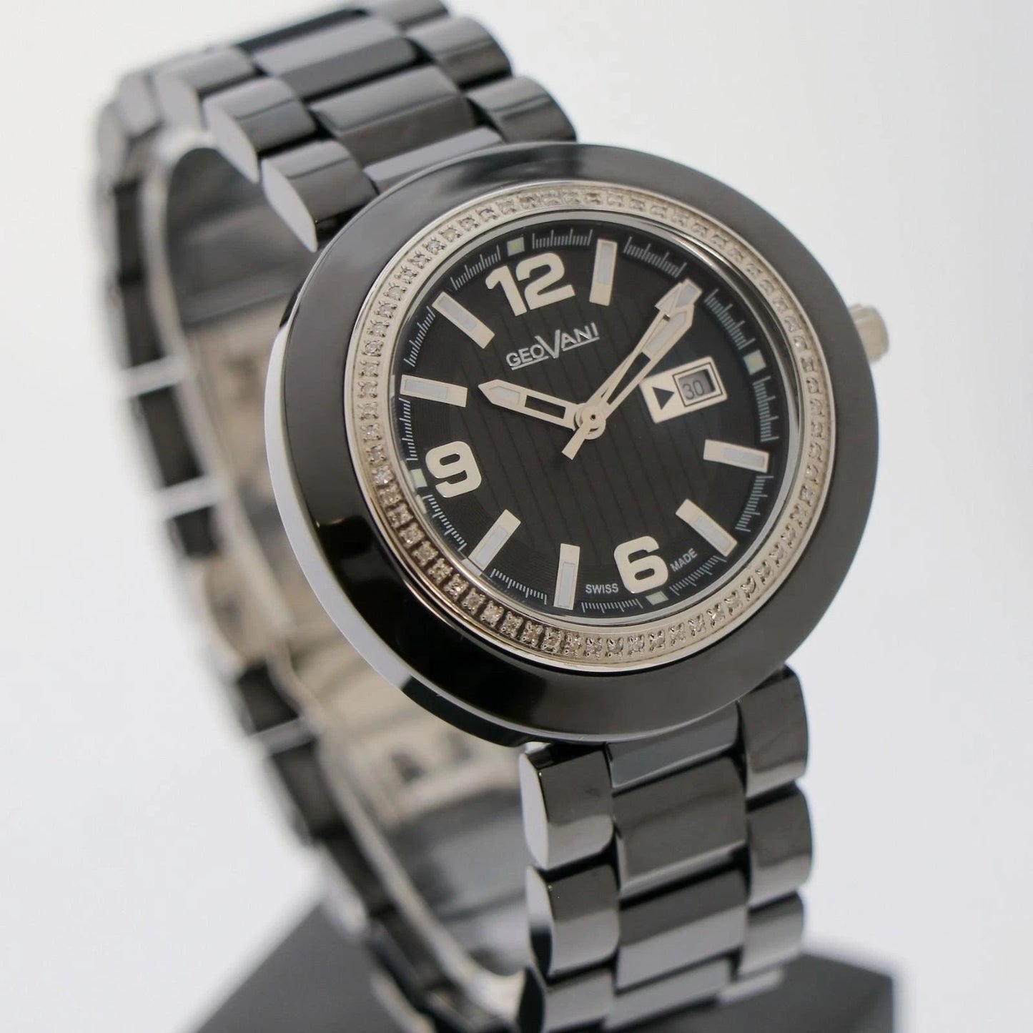 GEOVANI Swiss 34mm Black Ceramic Quartz Watch 3ATM GOL510