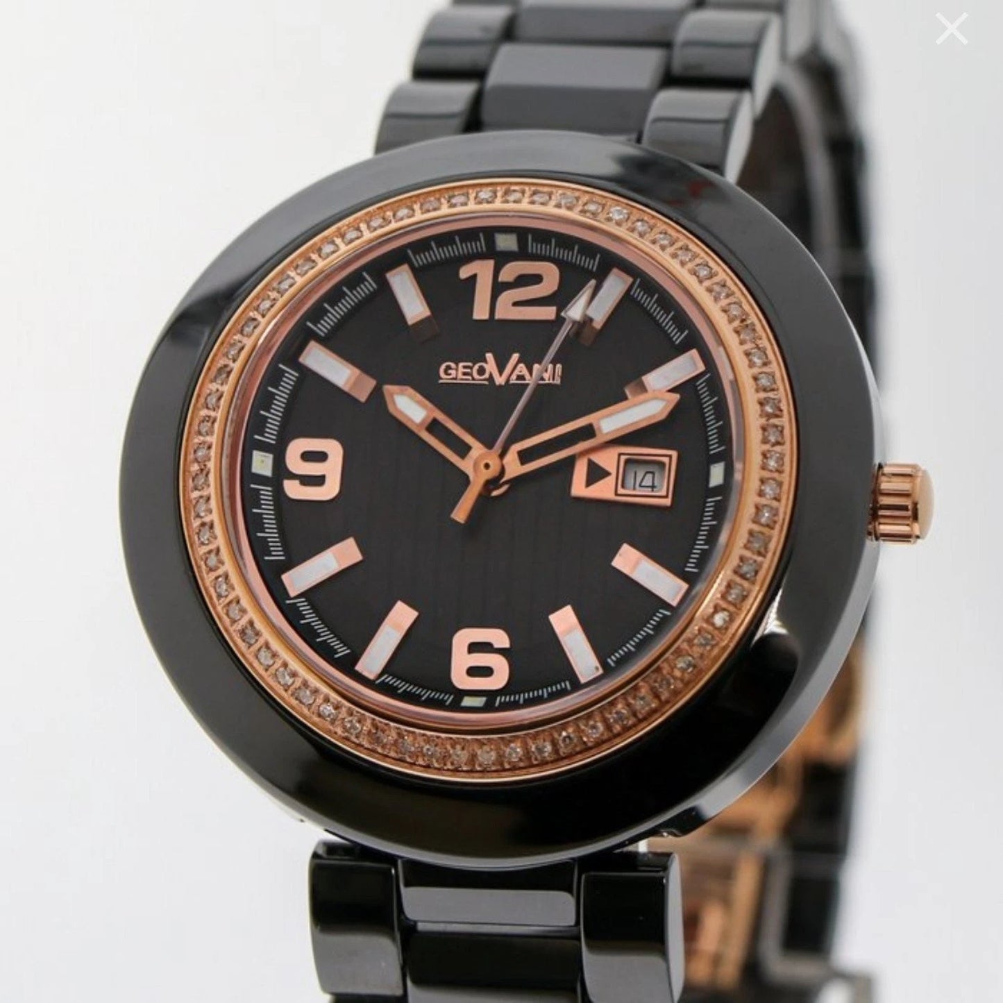 GEOVANI • Swiss Watch • Black Ceramic • 34mm • Quartz • 3ATM • GOL510 • Gemmed