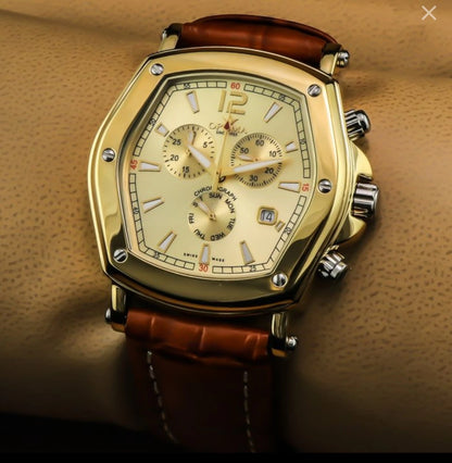 Optima Swiss Chronograph Watch 47x52.4mm PVD Gold & Stainless Steel Quartz 3ATM