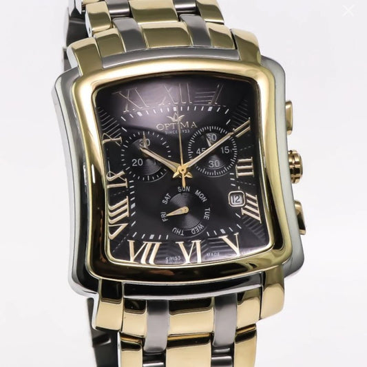 Optima Swiss Watch Mens 38mm PVD Gold & Stainless Steel Quartz 3ATM OSC199