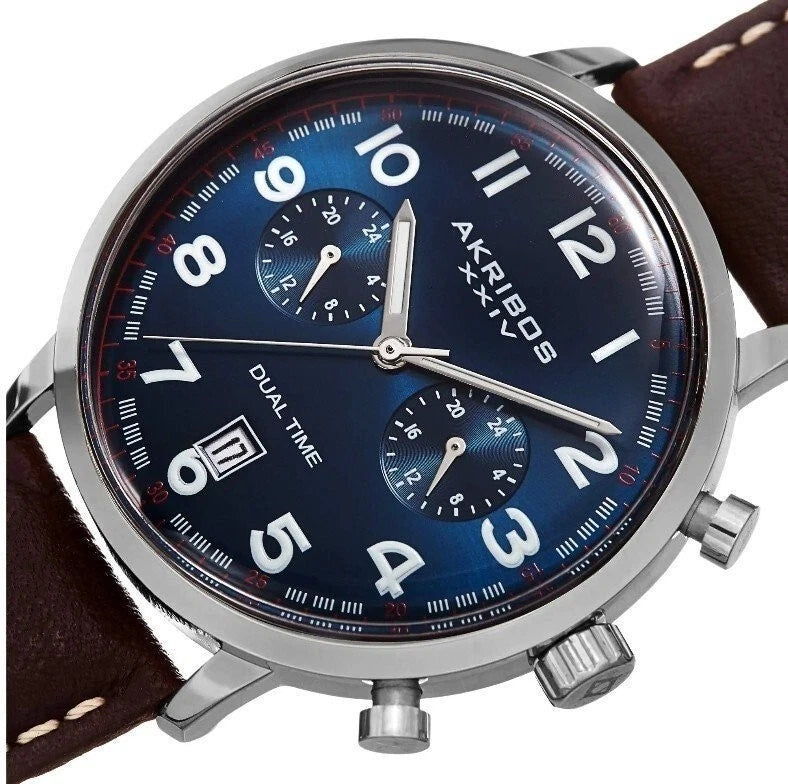 AKRIBOS XXIV • Stainless Steel Quartz 42mm Dual Tim • • Blue