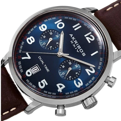 AKRIBOS XXIV • Stainless Steel Quartz 42mm Dual Tim • • Blue