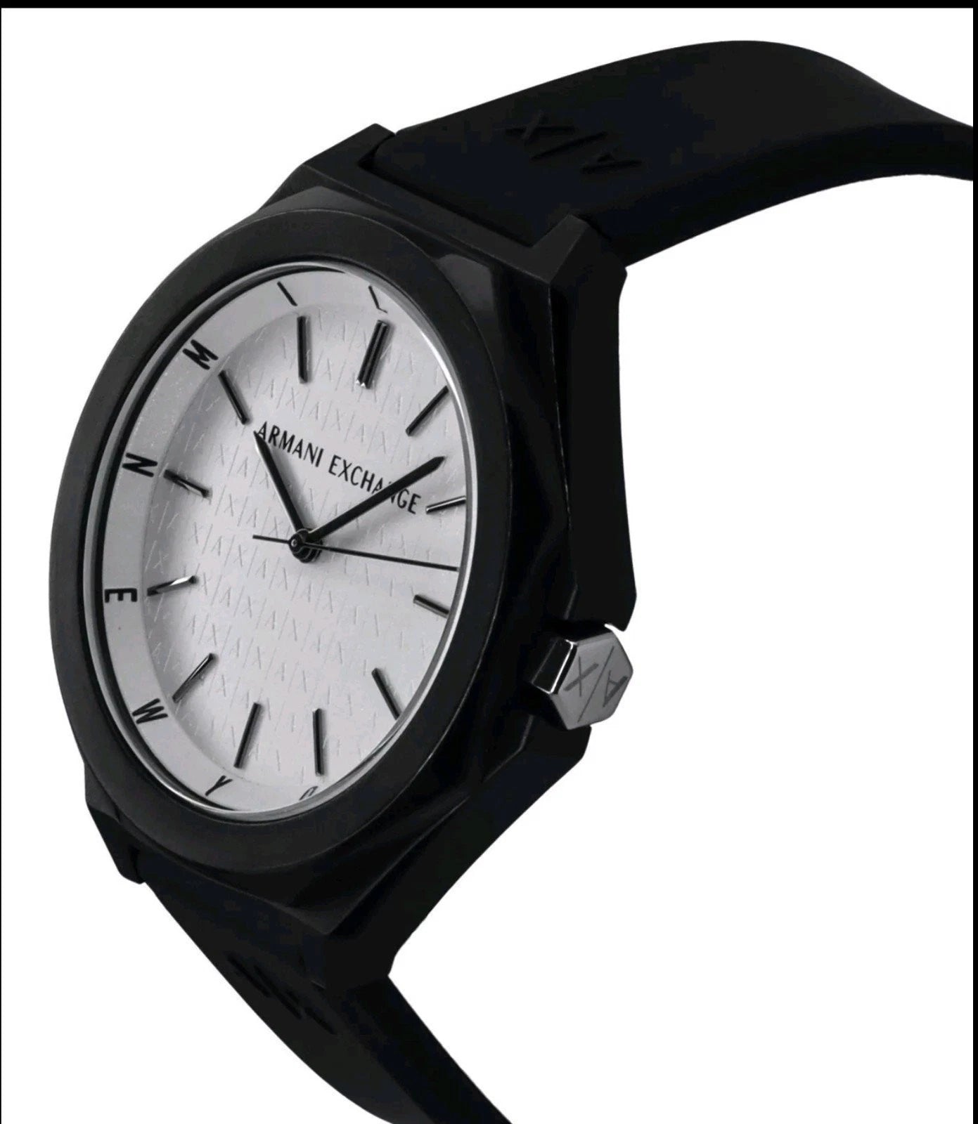 Armani Exchange Watch • Silicone Strap • White Dial Quartz Mineral Glass AX4600
