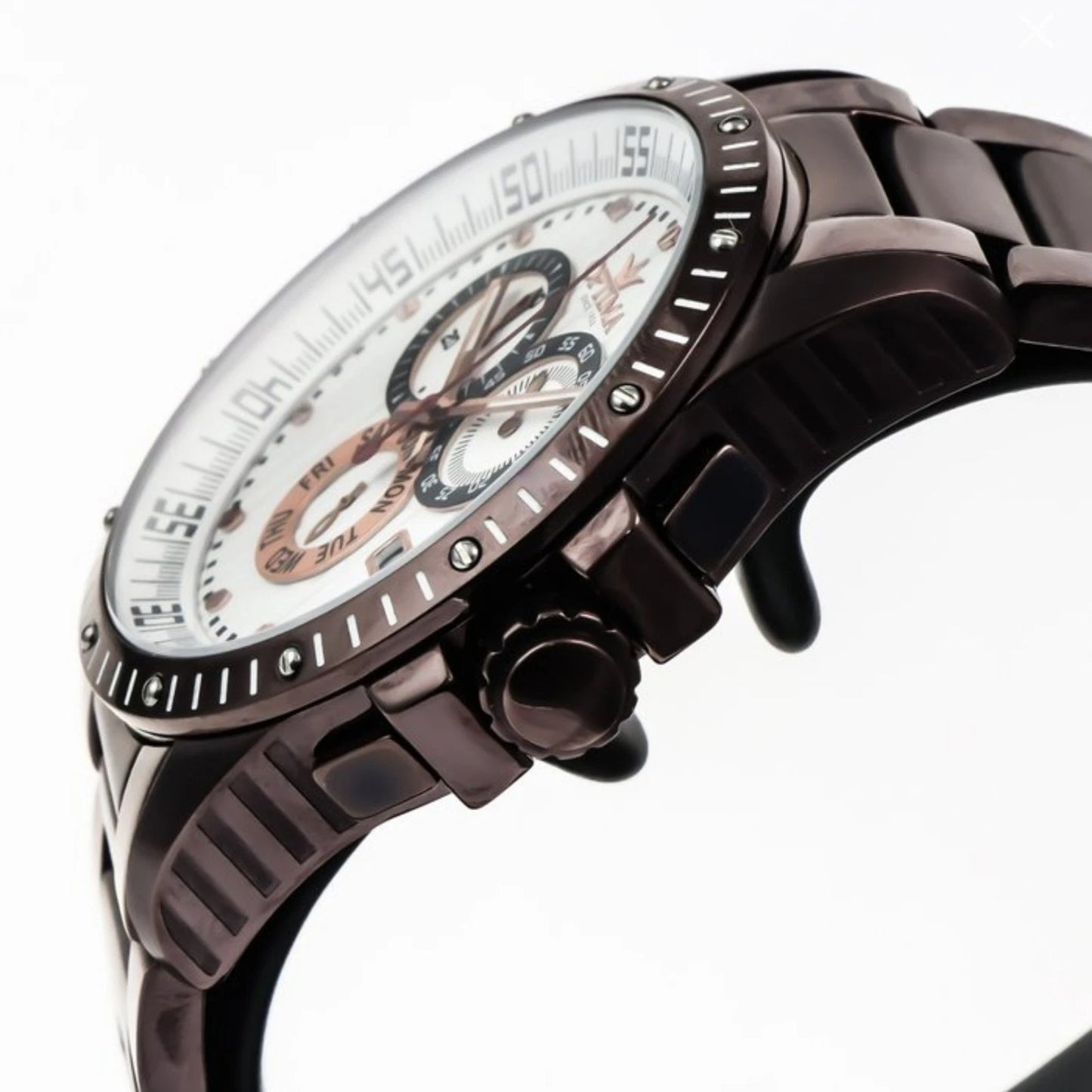 Optima Chocolate Swiss Chronograph Watch 45mm Stainless Steel Quartz 5ATM OSC281