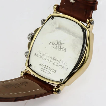 Optima Swiss Chronograph Watch 47x52.4mm PVD Gold & Stainless Steel Quartz 3ATM