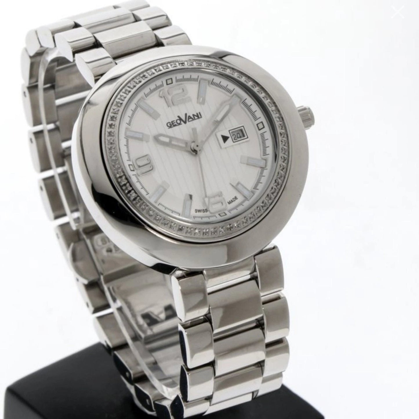 Geovani Swiss 38mm Stainless Steel Quartz Watch Gemset Bezel 3ATM GOL511