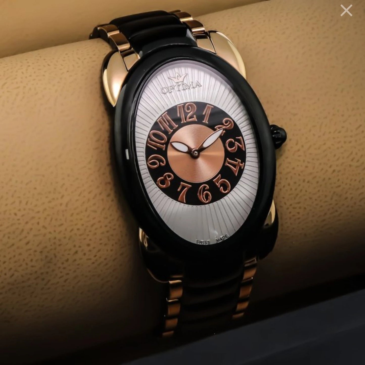 Optima Swiss Watch 35mm Oval Stainless Steel & PVD Rose Gold Quartz 5ATM OSL250