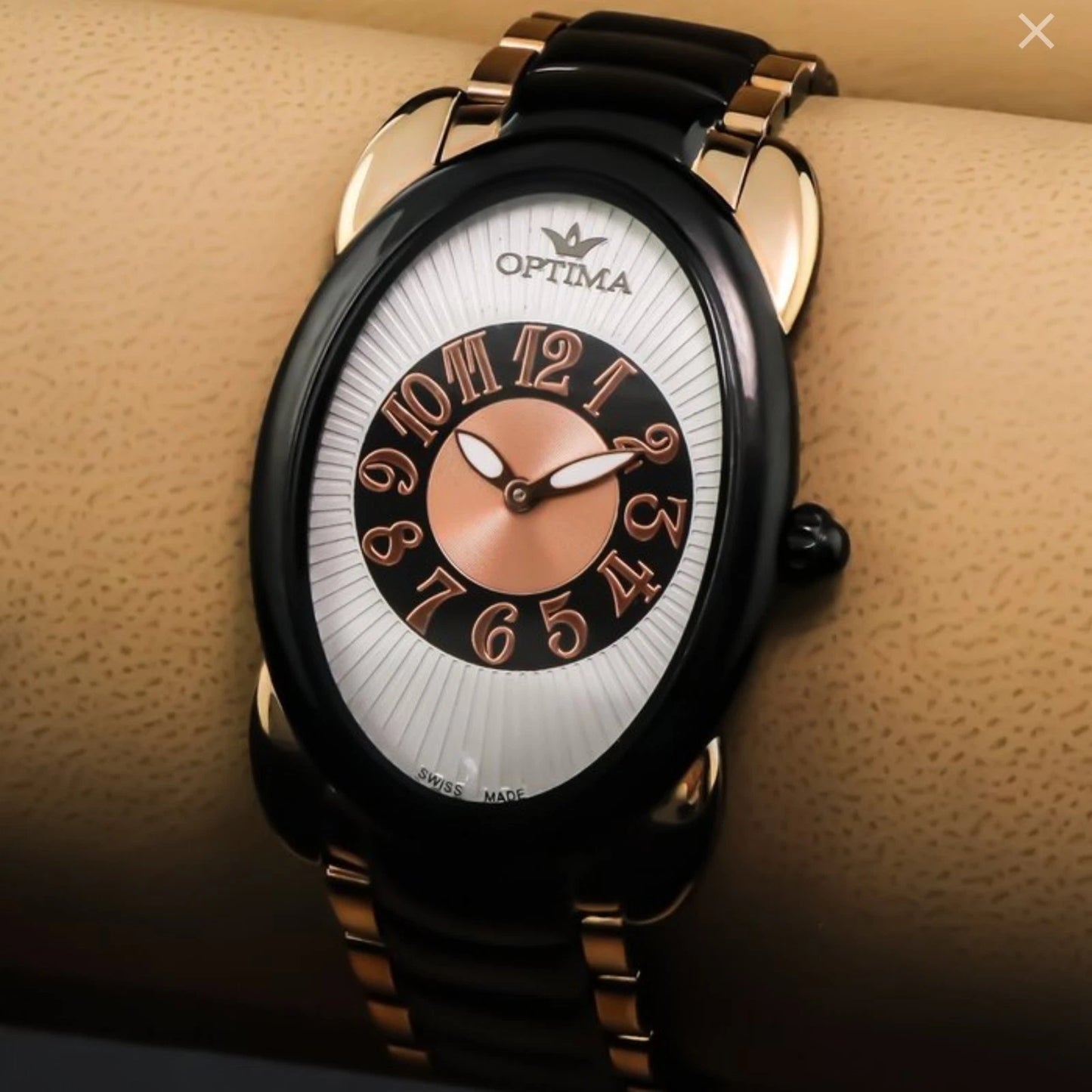 Optima Swiss Watch 35mm Oval Stainless Steel & PVD Rose Gold Quartz 5ATM OSL250