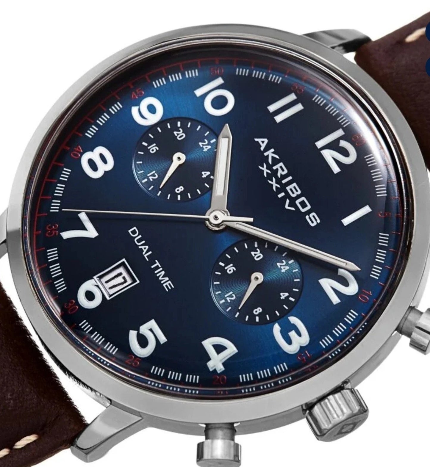 AKRIBOS XXIV • Stainless Steel Quartz 42mm Dual Tim • • Blue