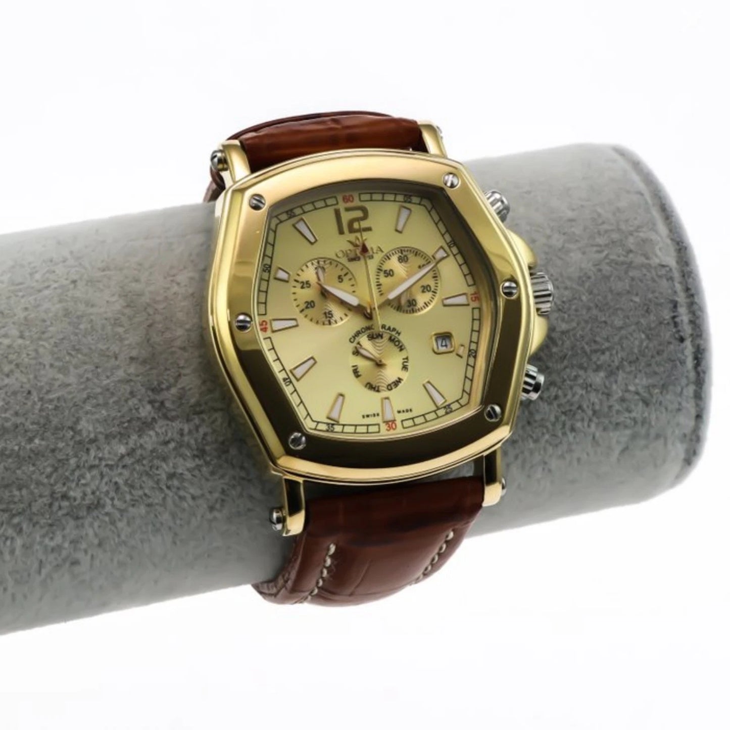 Optima Swiss Chronograph Watch 47x52.4mm PVD Gold & Stainless Steel Quartz 3ATM