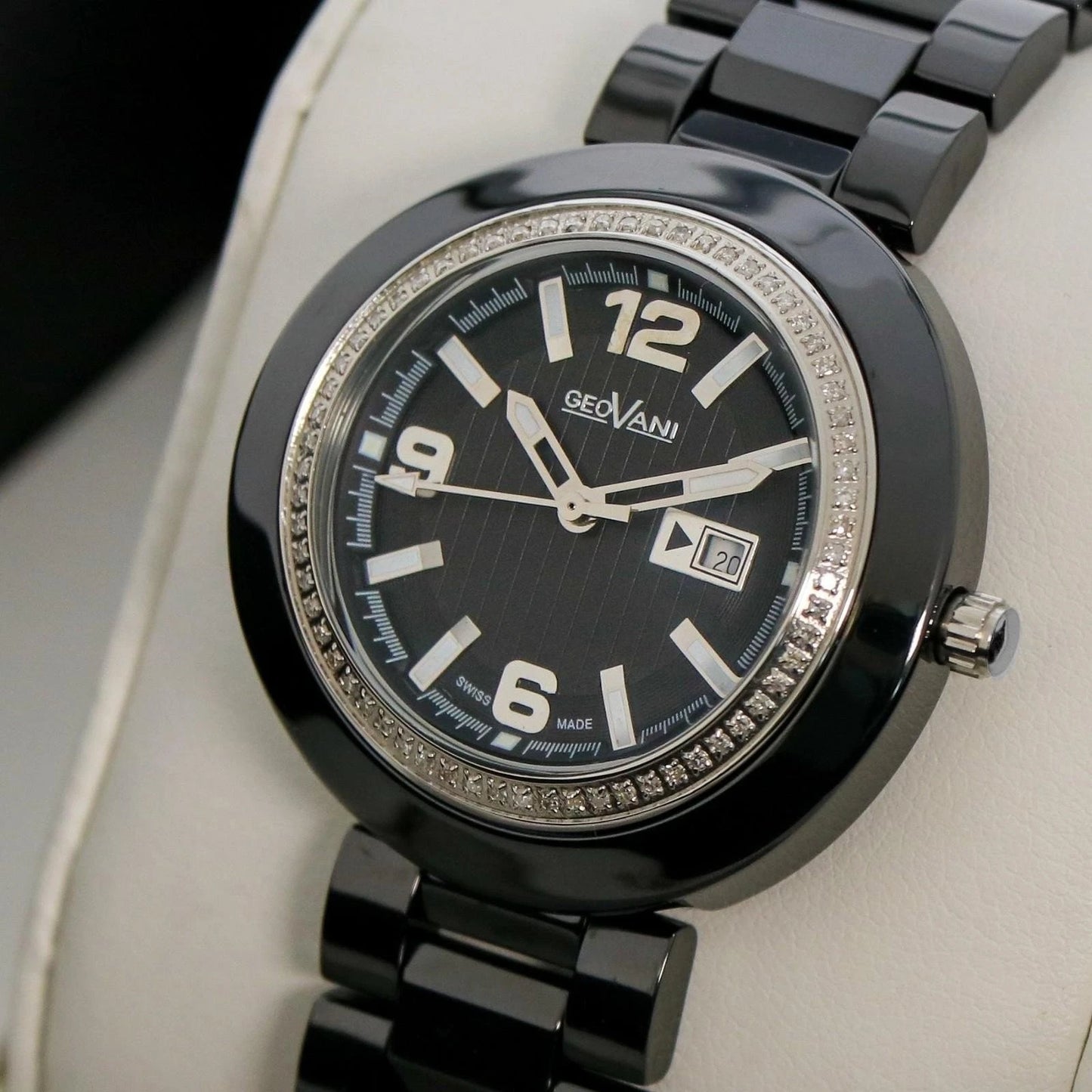 GEOVANI Swiss 34mm Black Ceramic Quartz Watch 3ATM GOL510