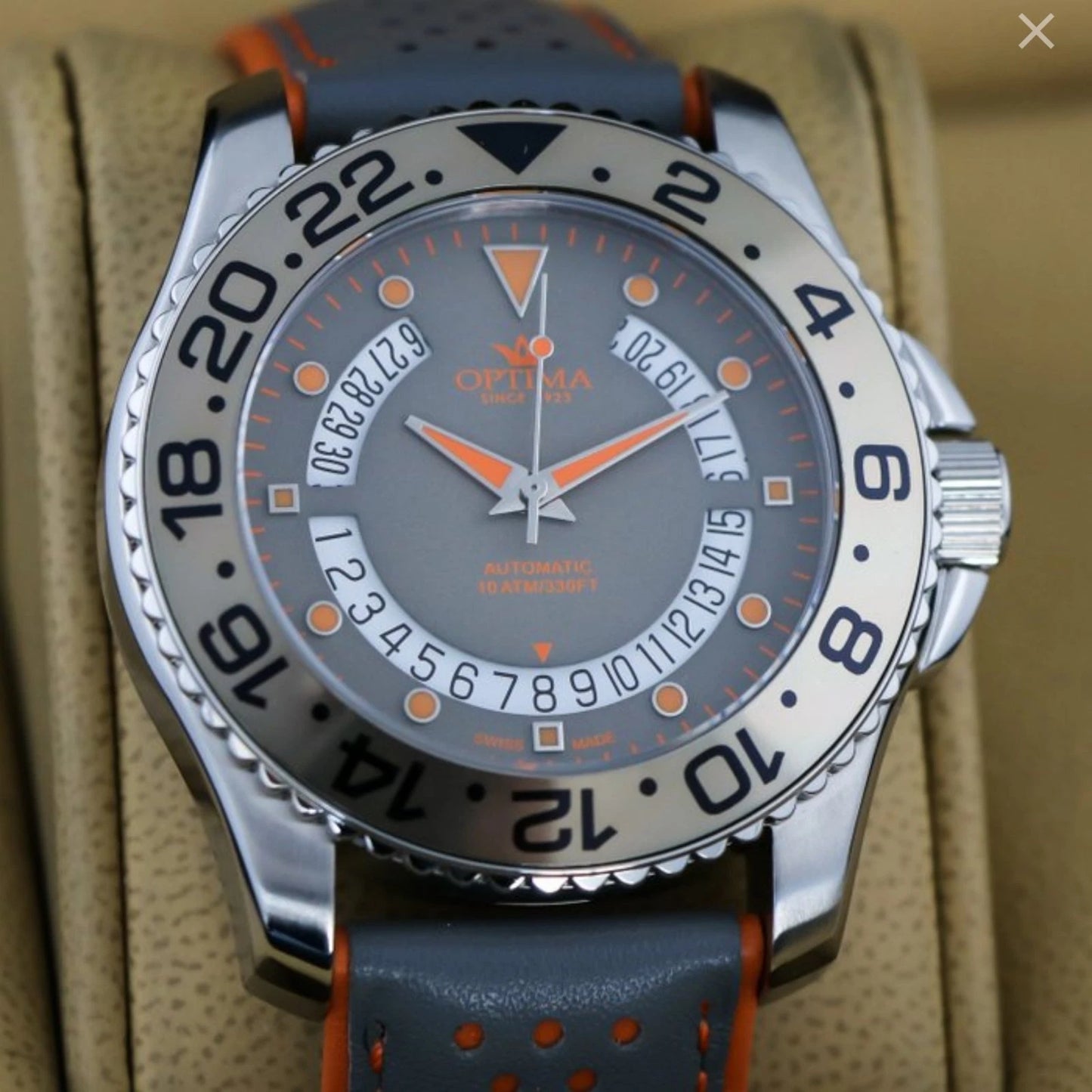 Optima Swiss 43mm Automatic Watch Stainless Steel Saphire 44hr PR 10ATM OSA468
