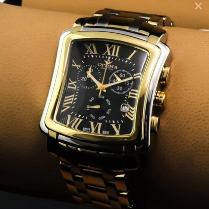 Optima Swiss Watch Mens 38mm PVD Gold & Stainless Steel Quartz 3ATM OSC199
