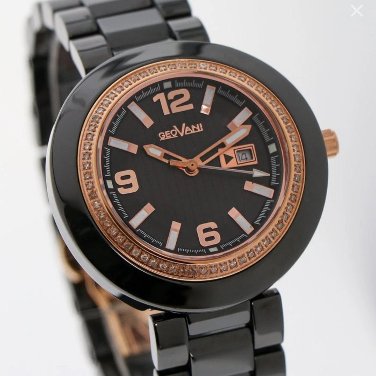 GEOVANI • Swiss Watch • Black Ceramic • 34mm • Quartz • 3ATM • GOL510 • Gemmed