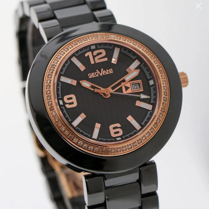GEOVANI • Swiss Watch • Black Ceramic • 34mm • Quartz • 3ATM • GOL510 • Gemmed