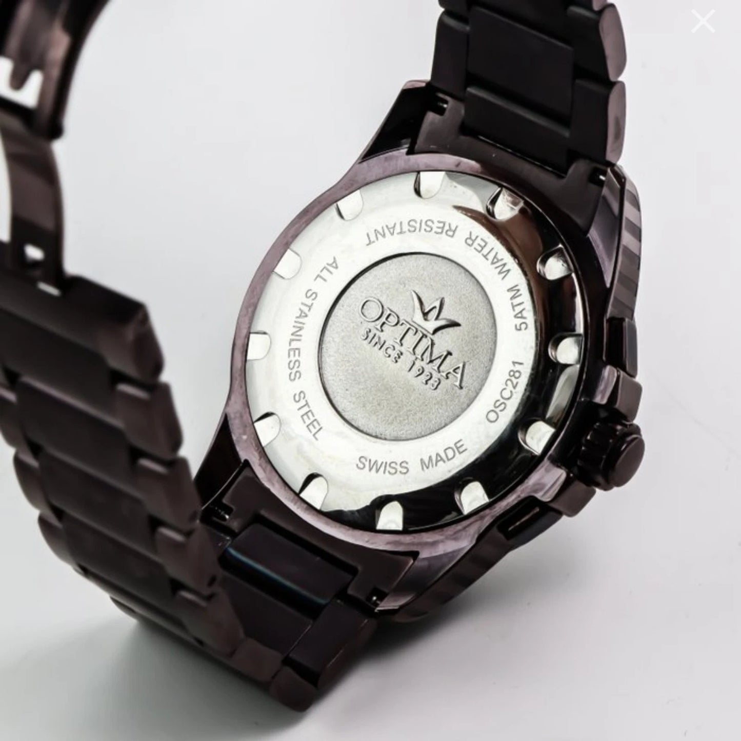 Optima Chocolate Swiss Chronograph Watch 45mm Stainless Steel Quartz 5ATM OSC281