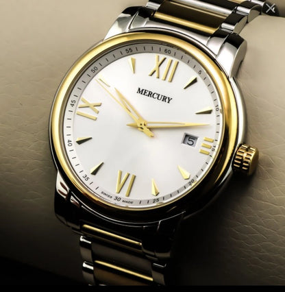 Mercury Swiss Watch Mens 41mm Stainless Steel & PVD Gold Quartz 5ATM ME410