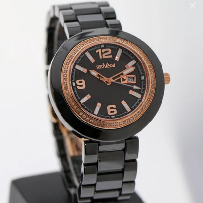 GEOVANI • Swiss Watch • Black Ceramic • 34mm • Quartz • 3ATM • GOL510 • Gemmed