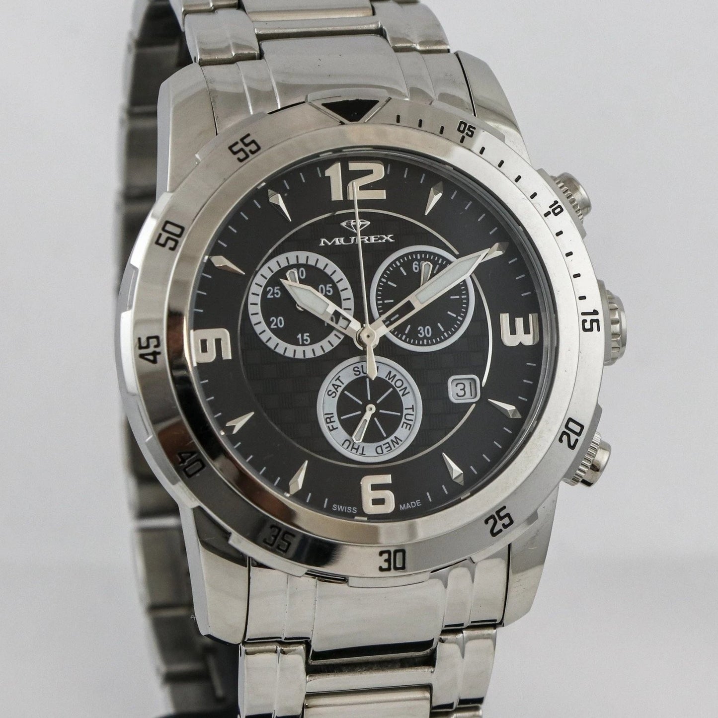 Murex Swiss 45mm Chronograph Watch Stainless Steel Quartz 5 ATM• MUC508