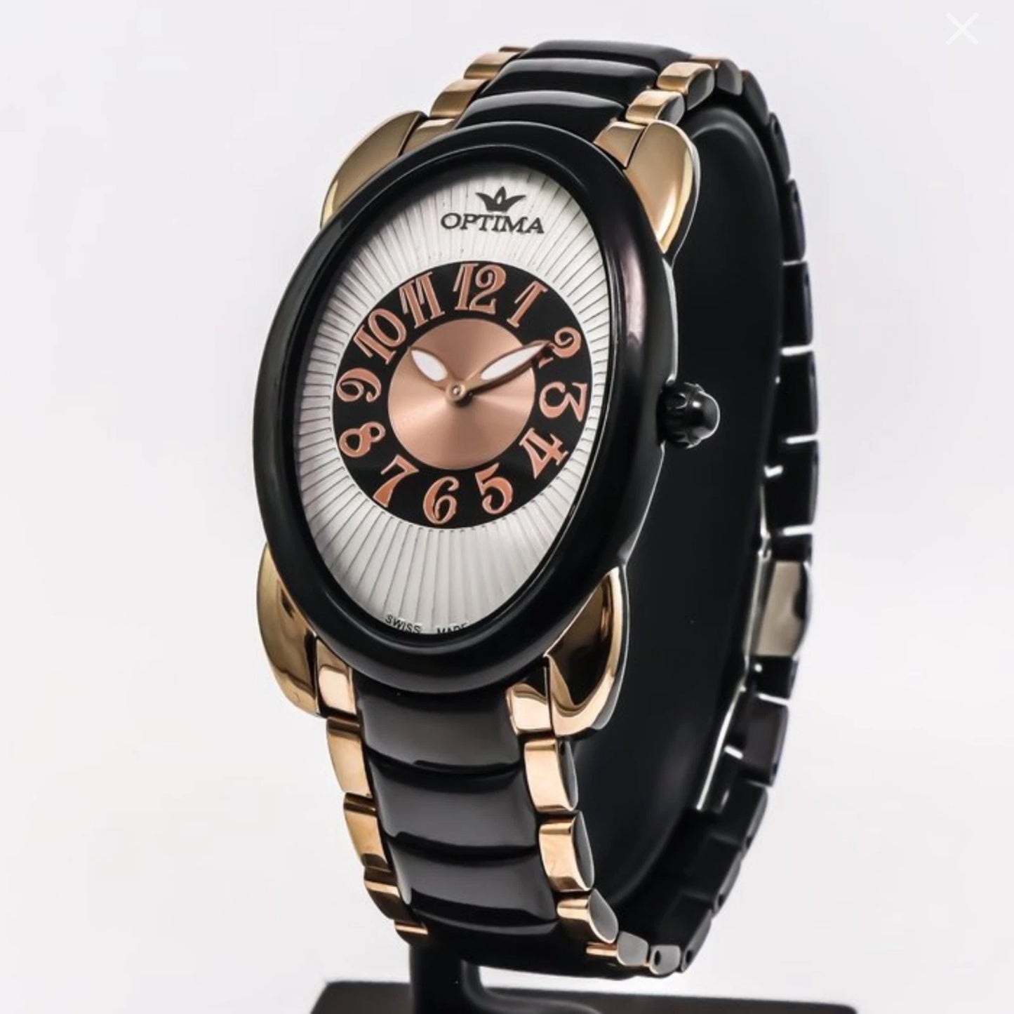Optima Swiss Watch 35mm Oval Stainless Steel & PVD Rose Gold Quartz 5ATM OSL250