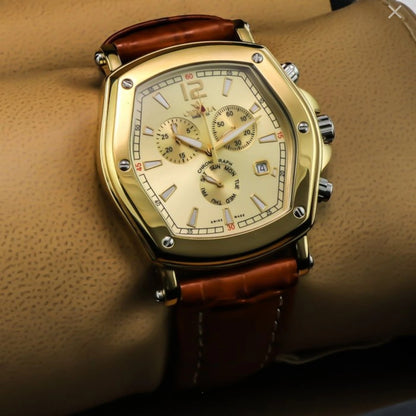 Optima Swiss Chronograph Watch 47x52.4mm PVD Gold & Stainless Steel Quartz 3ATM